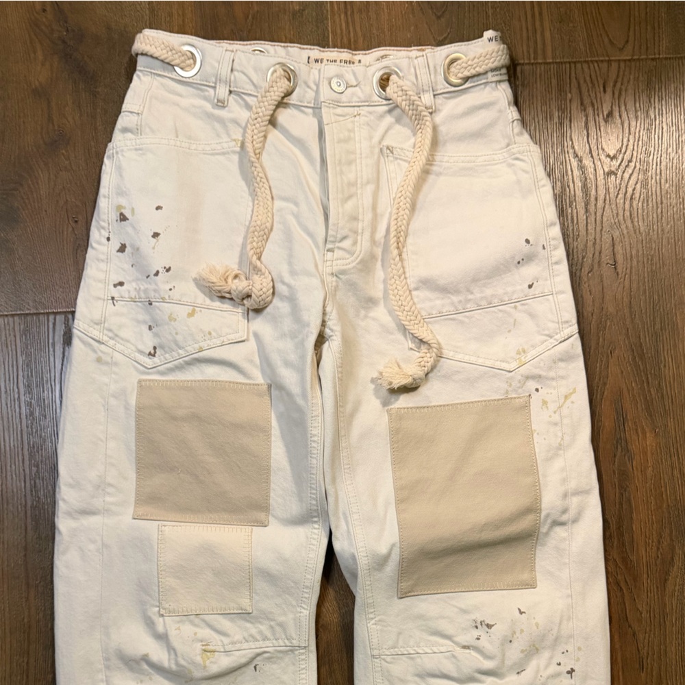 NWT- Free People Moxie Barrel Wide Leg Jeans with Patchwork Design - Picture 7 of 8